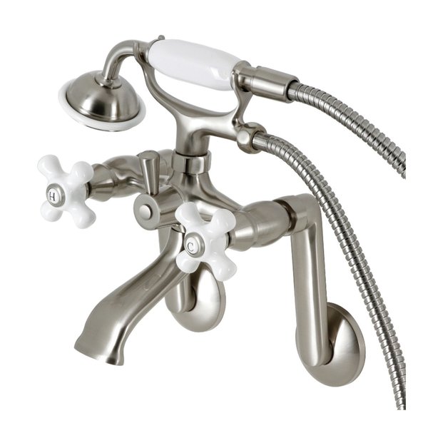 Kingston Brass KS269PXSN Tub Wall Mount Clawfoot Tub Faucet with Hand Shower, Brushed Nickel KS269PXSN